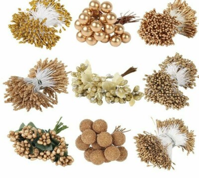 Gold Artificial Flowers Stamen Berries Home Decor Bundle DIY Floral Pistil Mini