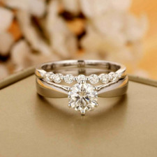 14K Yellow Gold Plated 2.50 CT Round Cut VVS1 Moissanite Bridal Wedding Ring Set