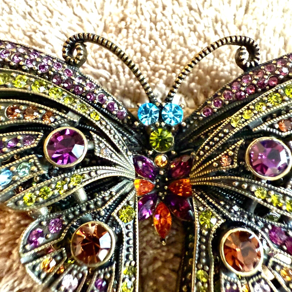 Broche prendedor vintage clásico mariposa multicolor cristal bronce HEIDI DAUS Foto 4 de 4