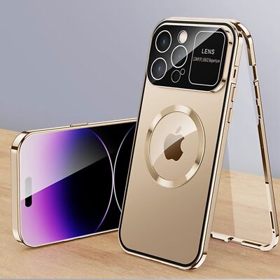  For iPhone 14 15 16 Pro Max 12 13 Double-Sided Glass Magnetic Lens Hard Case