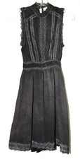 Altar'd State Black Lace Trim Band Collar Elastic Waist Fit & Flare Dress Size S