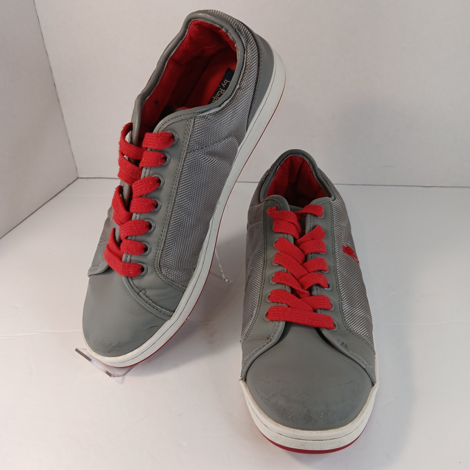 POLO Ralph Lauren Argento Sneakers Scarpe Rosso Pony Tg 10 D Uomo Basse Trevose