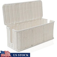Handwoven Rattan Cable Organizer Box Large Cord Storage Solution Pet Safe Decor