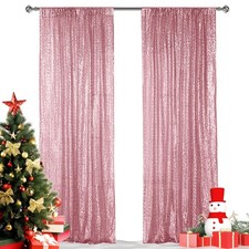 2 PCS Rose Pink Sequin Backdrop Curtain 2x8 FT Glitter Photography Background
