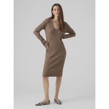 Vero Moda NWT Women's Vmbritany Split Dress V-Neck Sweater Dress Brown Size M