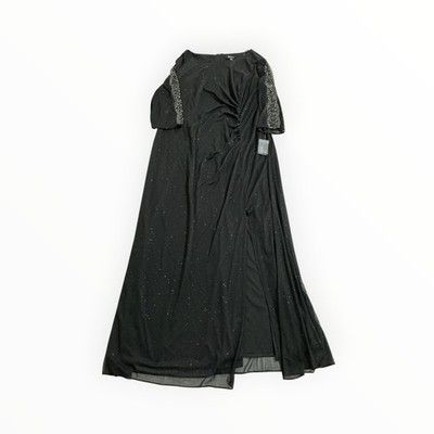 Ignite Evenings Beaded Rhinestone Sleeve Maxi Dress Black Women's 22W NWT