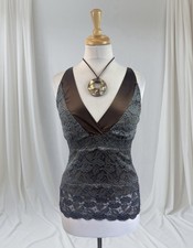 Brown Blue Lace Babydoll Camisole Top Sheer Back Y2K Fairy Whimsy Goth Coquette