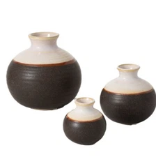 Sullivan's 6.5", 4.5", and 3.5" Cream/ Brown Ceramic Low Ball Vase Set of 3 NIB