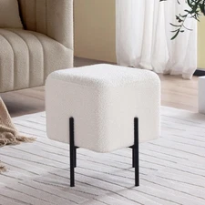 Modern Upholstered Square Ottoman Stool Boucle Vanity Stool Chair with Metal