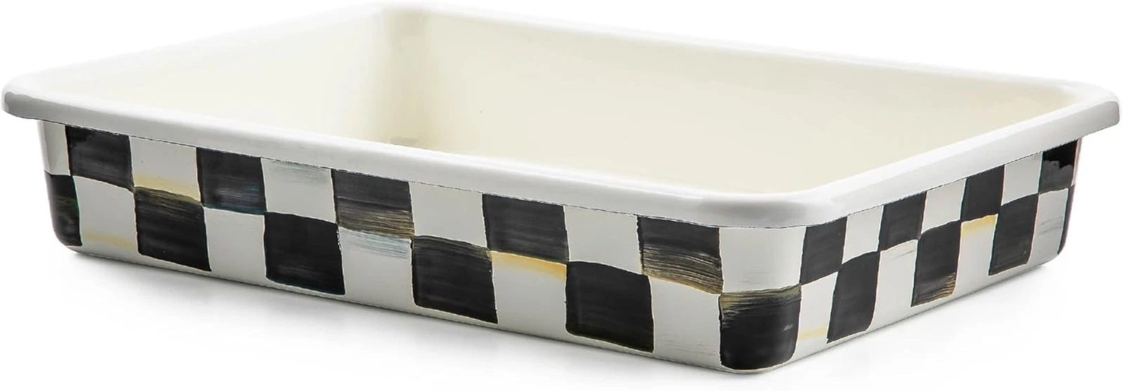 Courtly Check Enamel Baking Pan, 13" x 9" Rectangular Oven Dish, Black & White