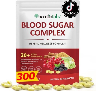 Acential Labs Blood Sugar Complex Supplement 300 Softgels 20+ Active Ingredients