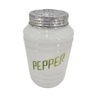 Vtg Hazel Atlas Milk Glass Beehive Pepper Shaker Retro Green Font 1930s 1940s
