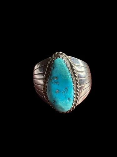 Vintage Sterling Silver Turquoise Ring Size 10.25-10.5 Signed S Native American