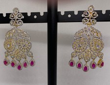 Crystal Chandelier Earrings w/ Pink Teardrop Accents Gold-Tone 3" Long NWOT