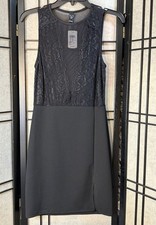 Windsor Mini Dress Sz M Bodycon Black Sheer Bodice Slit Stretch Sexy Club Party