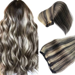 Weft Human Hair Extensions Weave Sew in Remy Real Hair Balayage 1B/613 16in 50g