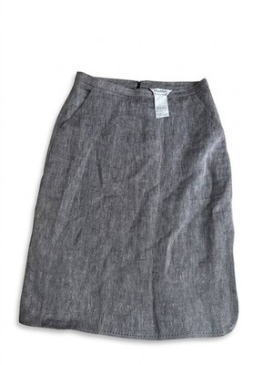 Max Mara Linen Skirt Size IT44 US 10 Gray Blend Midi Straight Slit Made in Italy