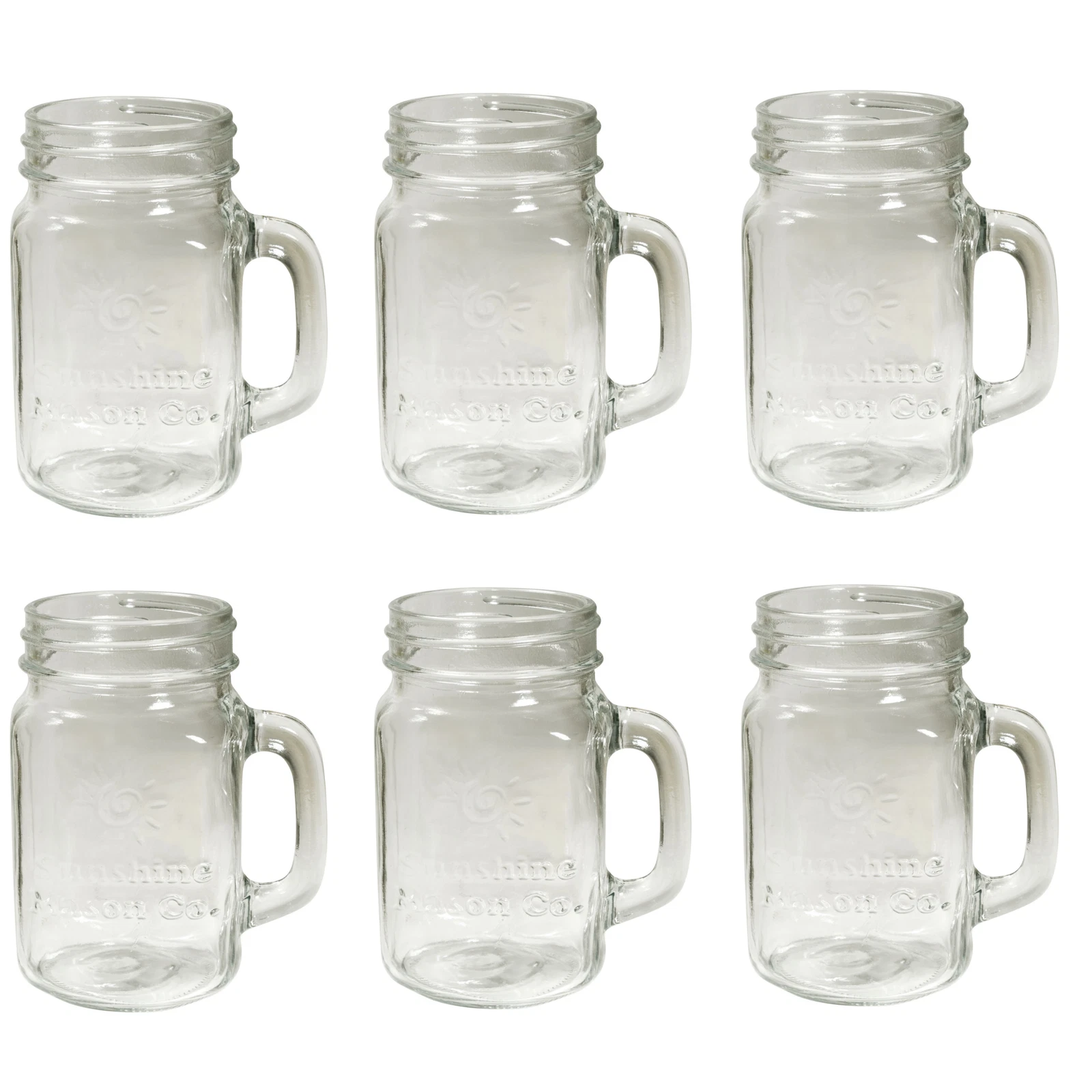 Sunshine Mason Co. Mason Jar Glass Mugs with Handles Pint Size (16 ounce, 473 mL