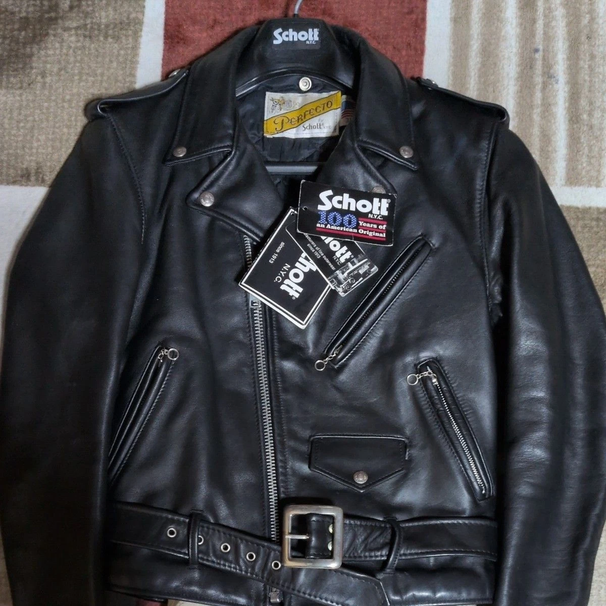 Chaqueta de Cuero Schott 618 Perfecto Double Rider Negra Talla 36 De Colección JAPÓN
