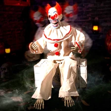 Motion Activated Scary Clown Glowing Eyes Animated Halloween Haunted House Prop