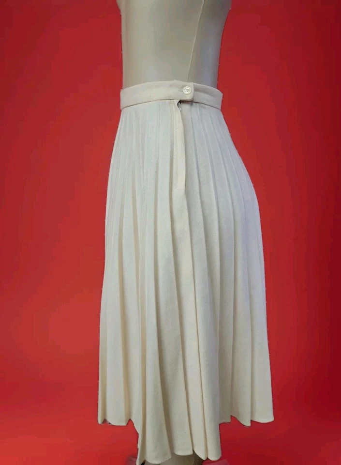 Falda plisada de lana beige cintura alta vintage años 70 Patty Woodard talla 9/10 #C5 Foto 3 de 4