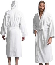 Men’S Hooded Bathrobe, 100% Cotton Terry Bathrobe, Spa Style Bath Robe, Absorben