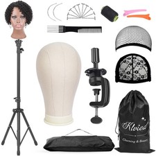Klvied Reinforced Wig Mannequin Stand with Head, Dual-use 22 Inch Canvas Wig ...