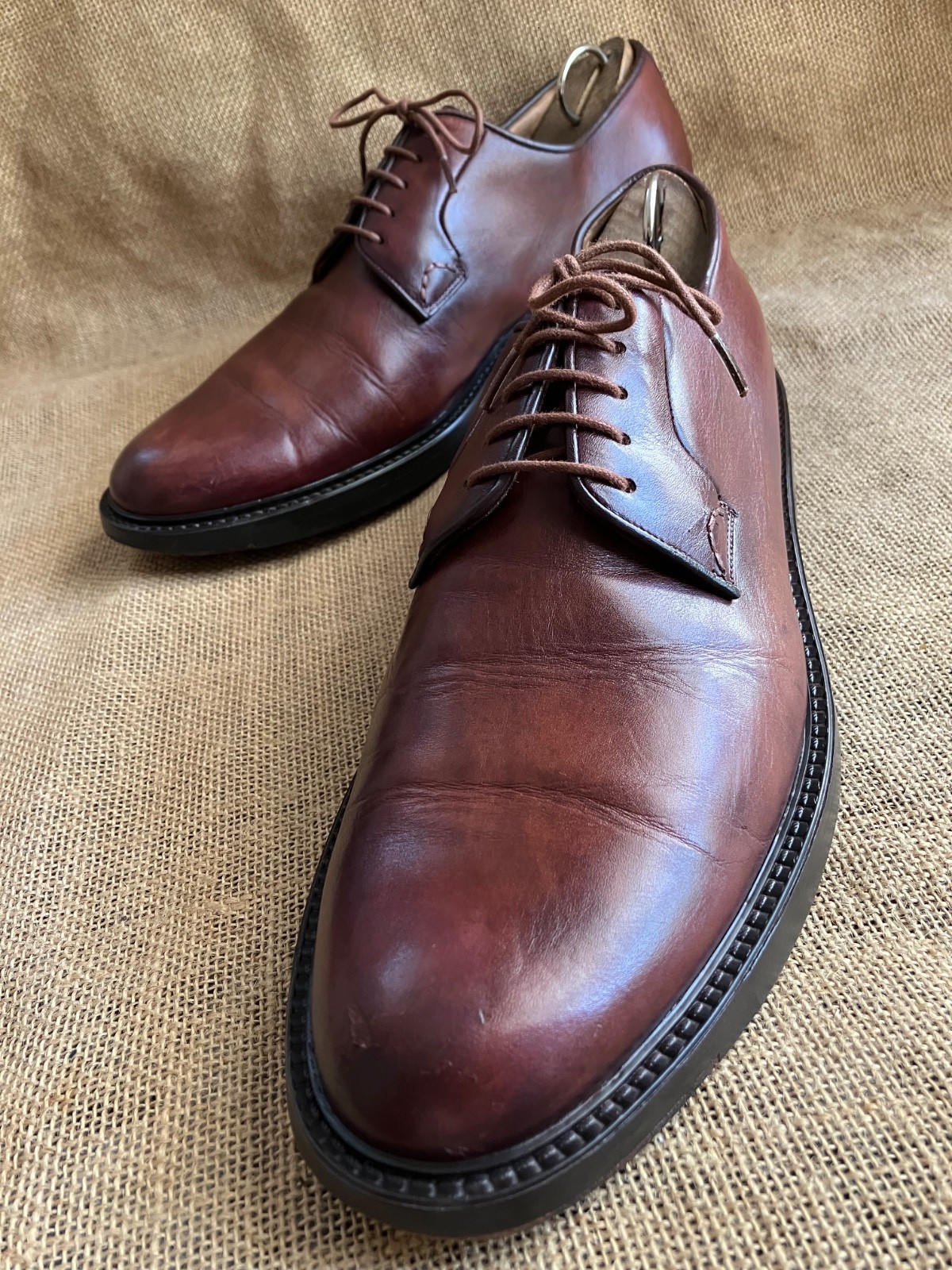 SAOLA Scarpe derby Santoni uomo pelle marrone punta liscia taglia UK 8 F US 9