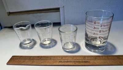 Lot of 4 Small Vintage Shot Glass Measures Tea Table Dessert Apothecary