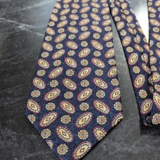 Robert Talbott Blue With Yellow Medallion Repp Silk Tie Made In USA Handmade