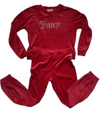 Juicy Couture Sz S Velour 2pc SET Tracksuit COCO RED Sweatshirt Joggers NEW
