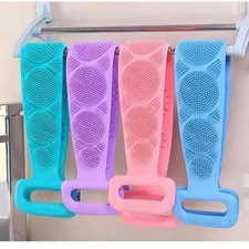 Silicone Bath Towel Rub Body Brush Shower Pull Back Strip Scrubber Exfoliating