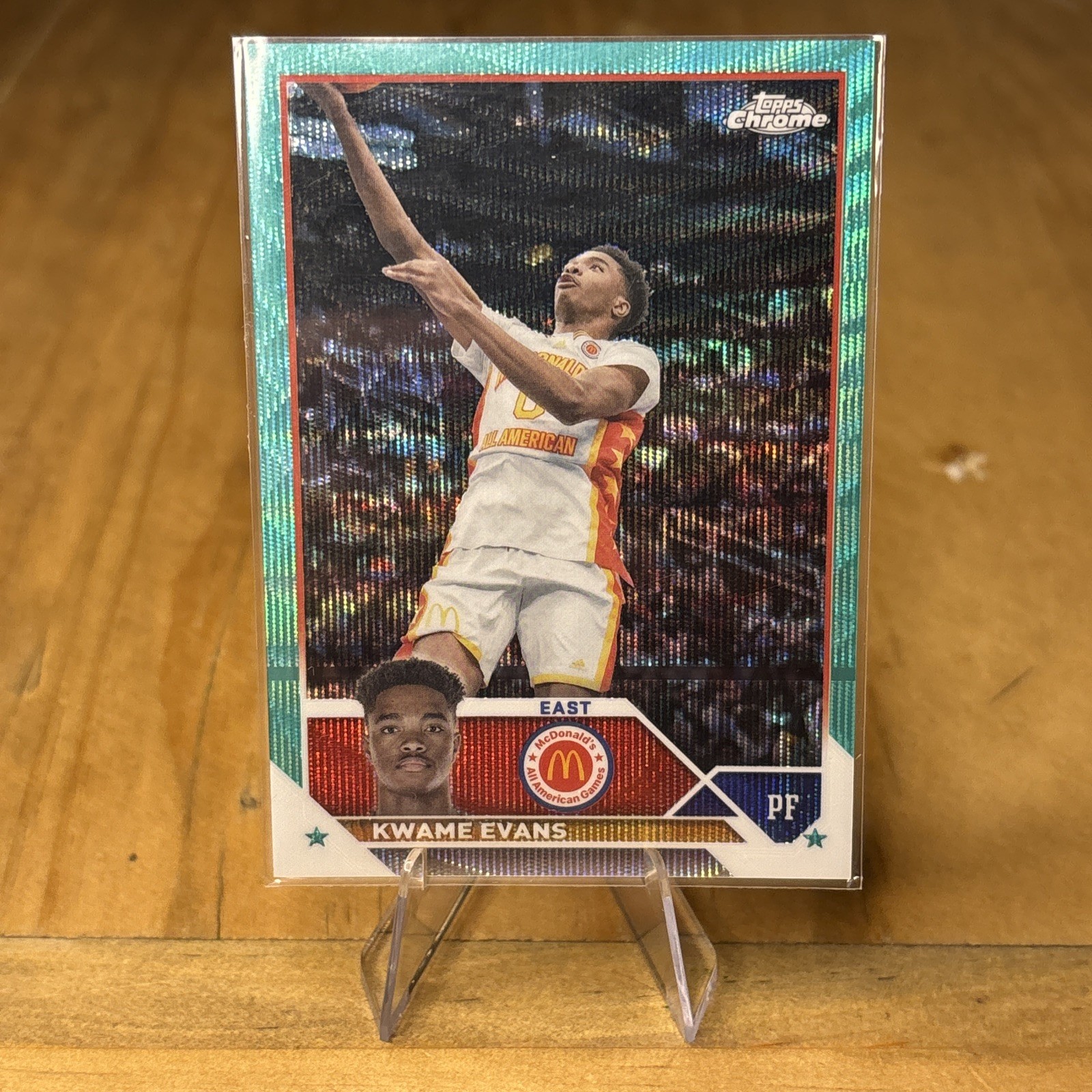 2023 Topps Chrome McDonalds All American KJ Evans #6 Aqua Wave Refractor 199 RC