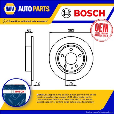 2x Brake Discs Pair Solid fits BMW M3 E30 2.3 Rear 86 to 91 281.8mm Set Bosch