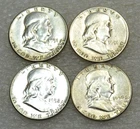 1951 x 2, 1952 x 2 Franklin Silver Half Dollar lot of 4 coins in saflip #J277