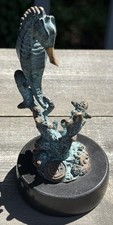 SPI Solid Brass 6" Seahorse Green On Marble Base Stunning