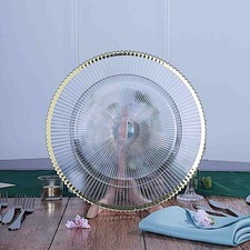 24 CLEAR GOLD 13" CHARGER PLATES Round Starburst Trim Wedding Party Decorations