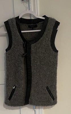 rag & bone Wool Alpaca Leather Trim Toggle Vest Gray Zipper Pockets S