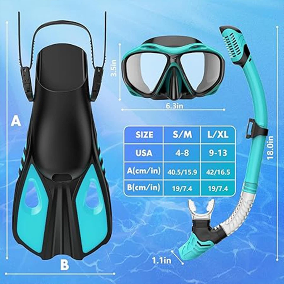Snorkel Set for Adults, 180° Panoramic Mask, Adjustable Fins, Dry Top Snorkel - image 3 of 4