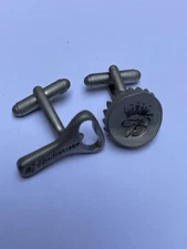 Men’s Cufflinks,  Bullet Back, Beer Bottle Cap Bottle Opener,  Matt Silver-tone