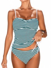Women's Tankini Sets Piece Swimsuit Mid Rise Sweetheart Neck Adjustable Strap...