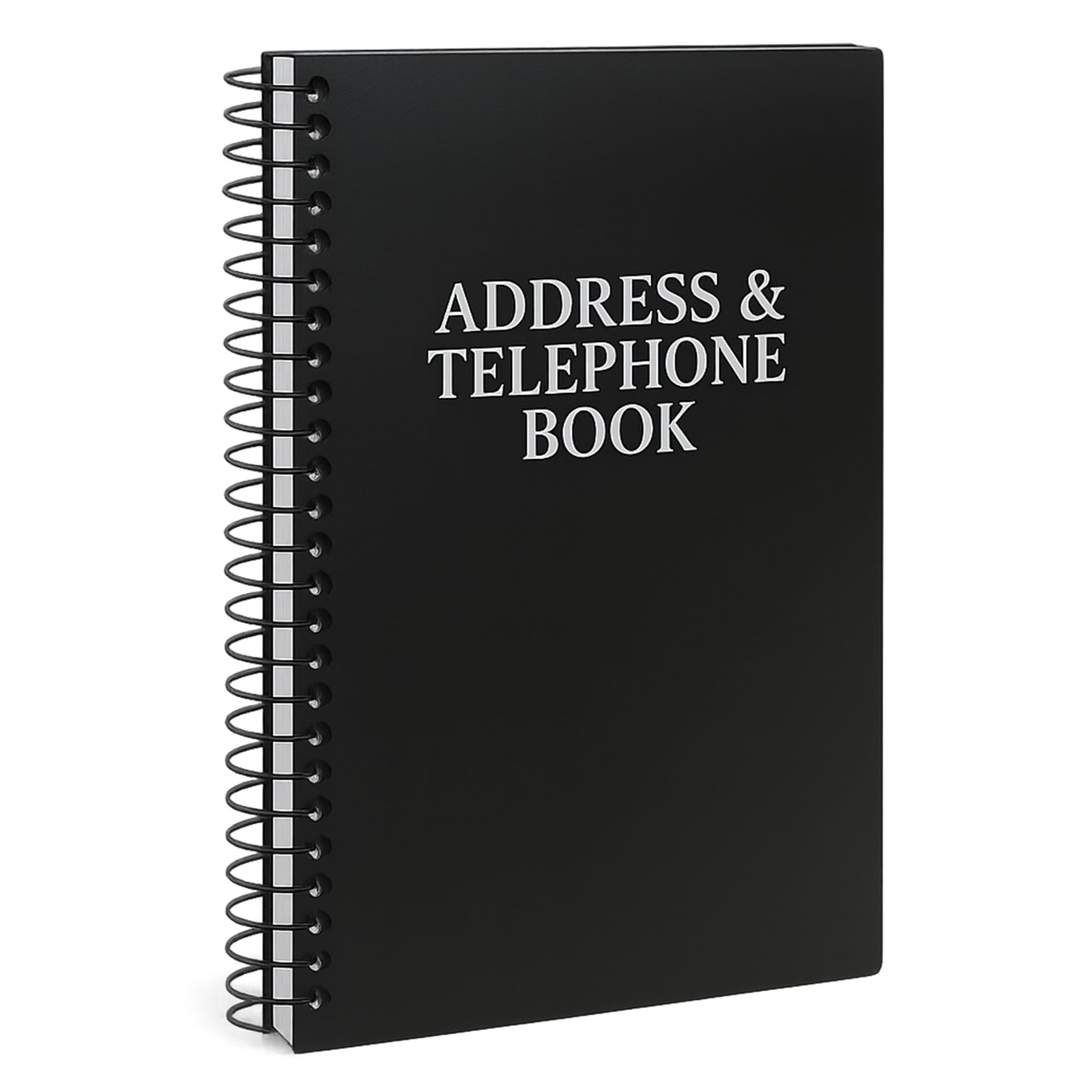 Iconikal Spiral-Bound Address and Telephone Book with Plastic Cover, Black