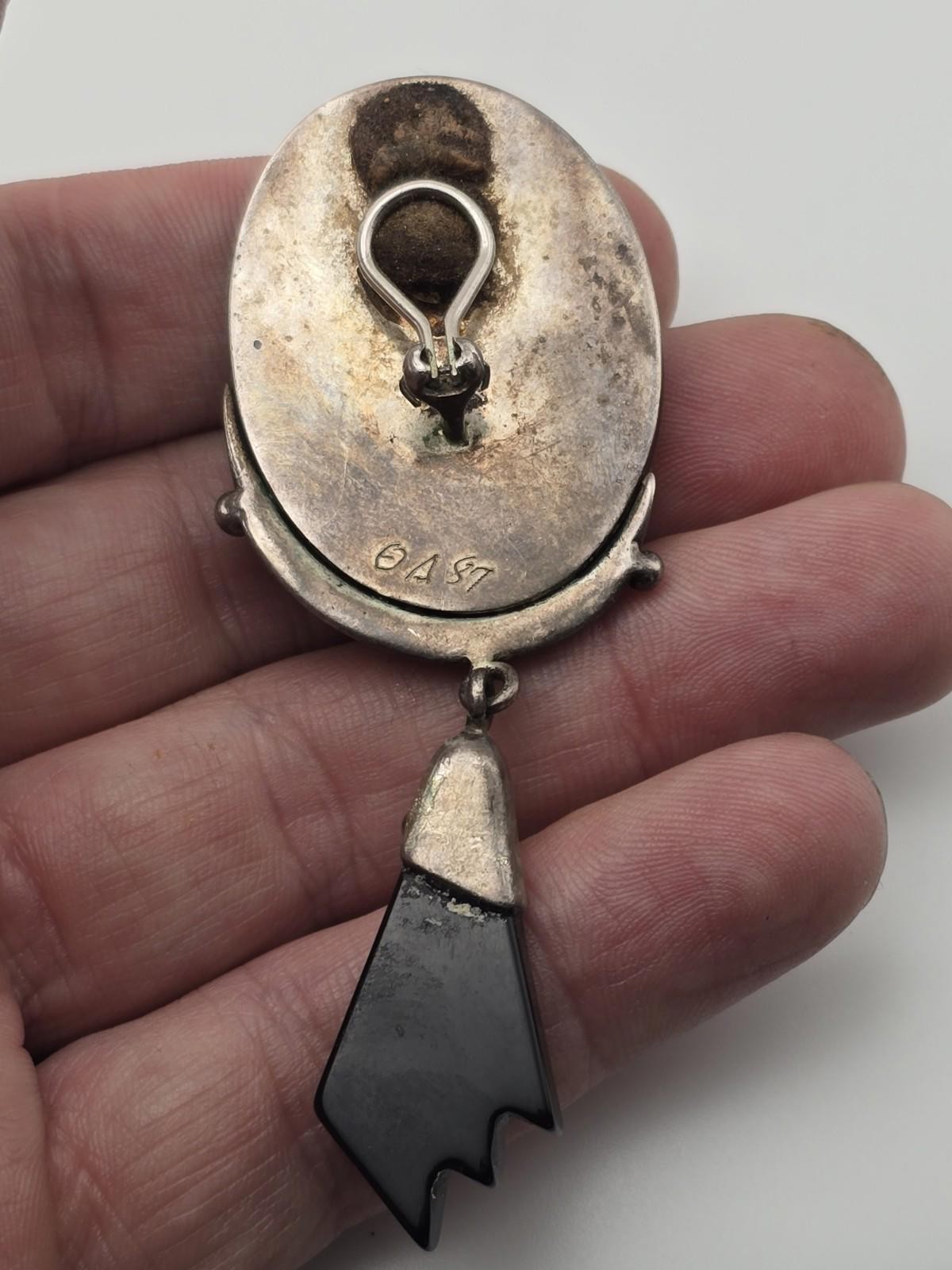 Bold Artisan Sterling Silver Earrings Dated Stone… - image 3