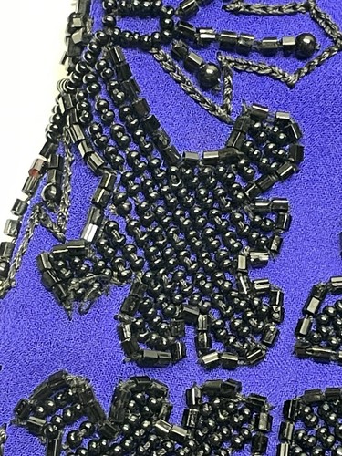 Vintage Silk Beaded Royal Blue Black Jacket Womens M Classy Formal Elegant India - Picture 3 of 24