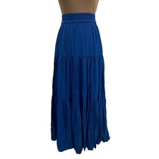 H&M Long Maxi Skirt Tiered High Waisted Cobal...