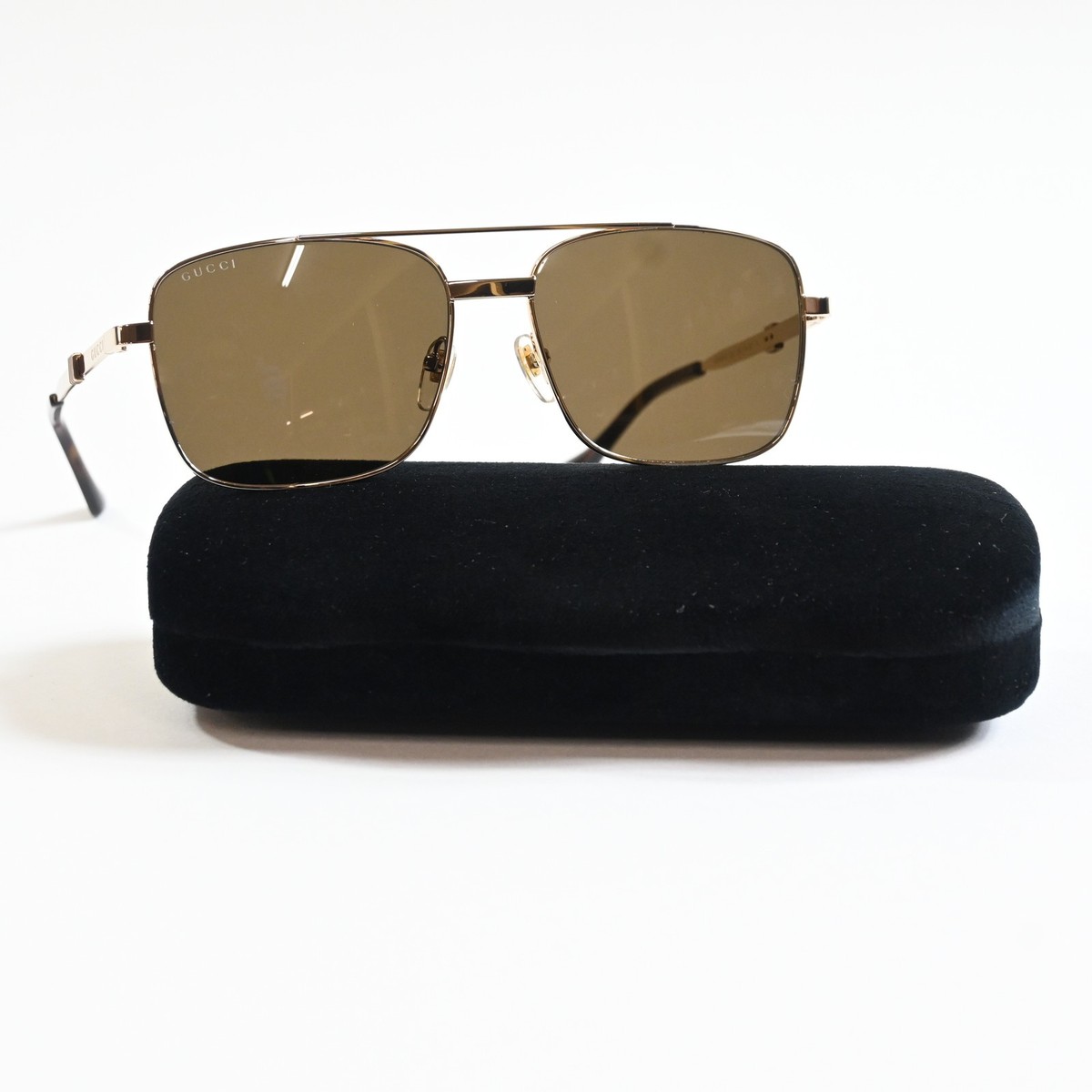 Authentic Gucci Sunglasses with original case and certificate brown and gold. Gucci GG1221S 002 Sunglasses Gold/Brown Rectangle Shape 56  main image 3