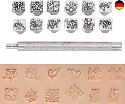 12 Stück Leder Stempel Leder Prägestempel Set Leder Punzieren Leather Carving Cr
