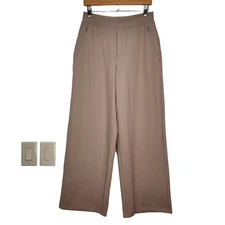 Ninepine Asana Relaxed Straight Pants L Beige High Rise Pull On Comfort Travel
