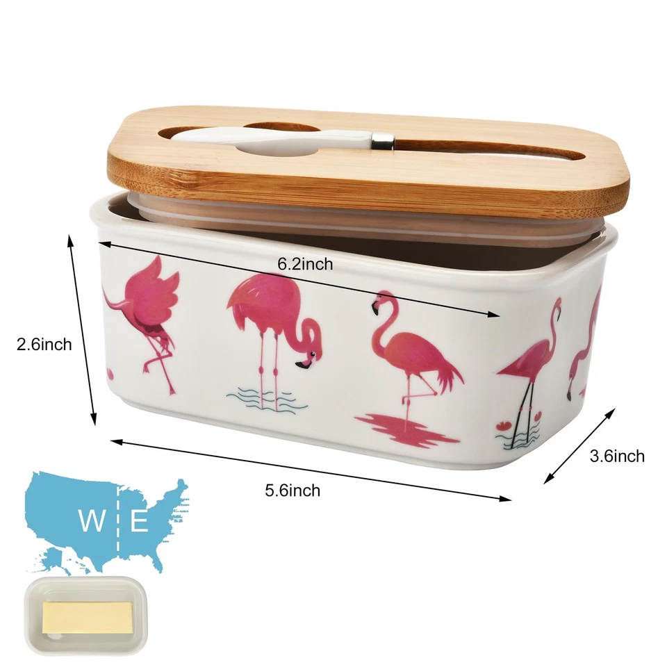 Lindo Plato de Mantequilla Grande Flamencos con Tapa para Encimera, Cubierto de Cerámica... Foto 2 de 4