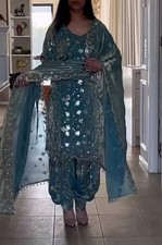 New Latest Crushi Silk Top Dhoti With Powder Blue Dupatta For Wedding Wear